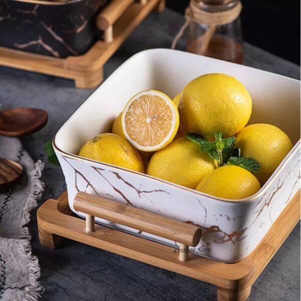 Filles à salade de fruits en céramique marbré, assiette à collation carrée domestique, bol à créatif, ustensiles de cuisine et de restaurant