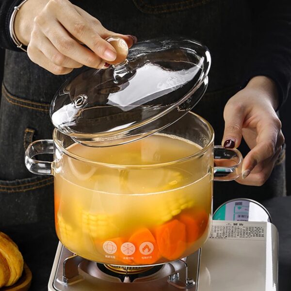 casserole en verre antiadhésif avec couvercle, marmite à soupe transparente, degré de chaleur, micro-ondes chauffage au feu, touristes Foy, ustensiles de cuisine 1,8 L