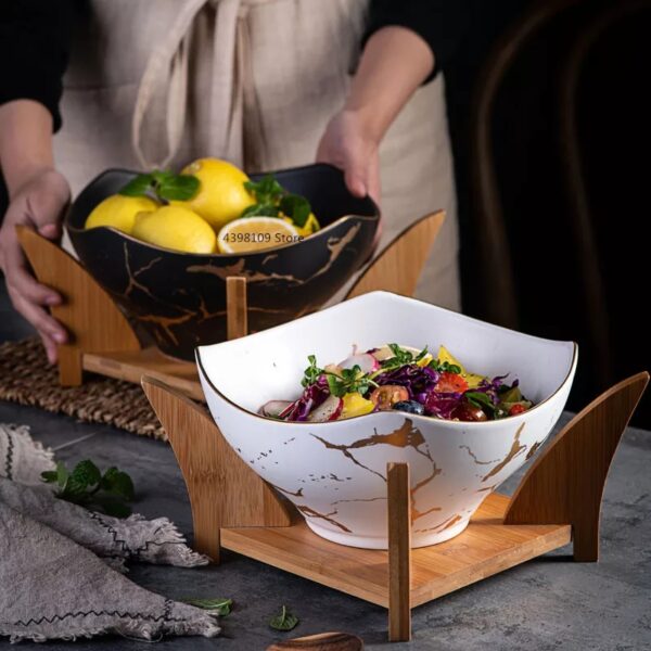 Filles à salade de fruits en céramique marbré, assiette à collation carrée domestique, bol à créatif, ustensiles de cuisine et de restaurant